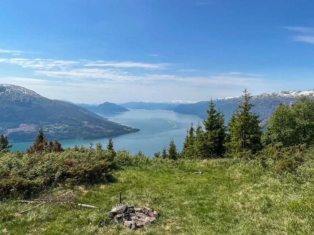 Panoramic view over the fjords from the Oksen hike in Hardanger, Western Norway