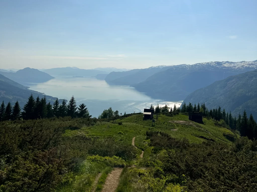 View over Hardangerfjord from the summit of Oksen hike in Western Norway