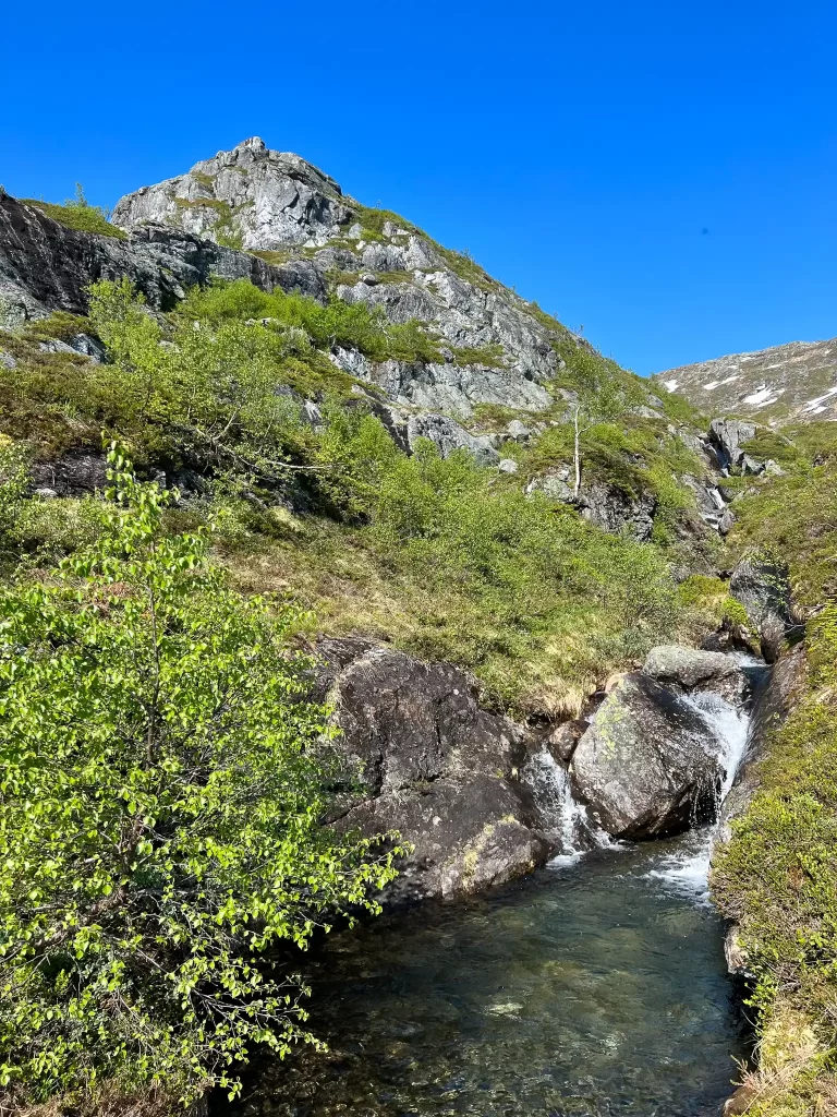 Mountain stream along the Oksen hike trail in Hardanger